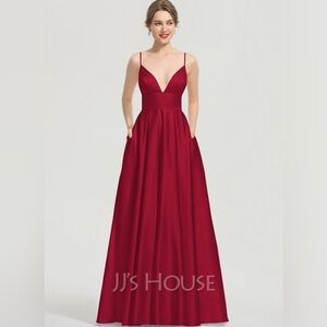 A-line V-Neck Floor-Length Satin Prom Dress NWT